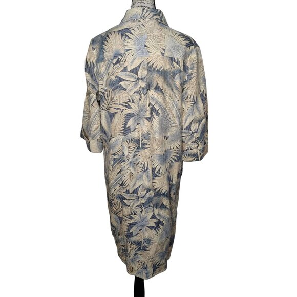 Soft Surroundings Medium Flora Linen Blend Shirt Dress Tropical Muted Palm Vacay - Picture 3 of 5